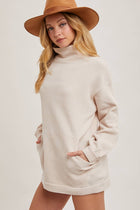 Mock Neck Ribbed Knit Tunic Sweater