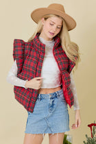 Plaid Puffer Vest With Ruffle Sleeves