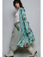 Turquoise Garden Reversible Cotton Robe