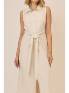 Coastal Linen Tie-Waist Midi Dress