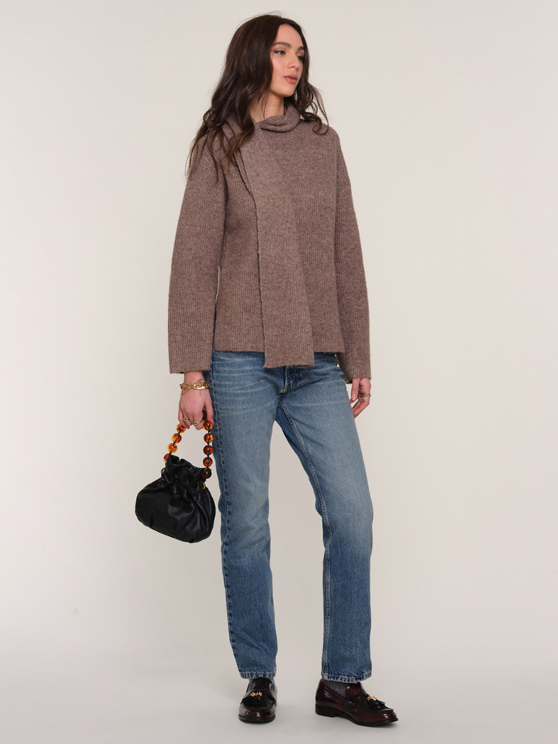 Darcey Sweater with Built-In Scarf – Mocha Brown
