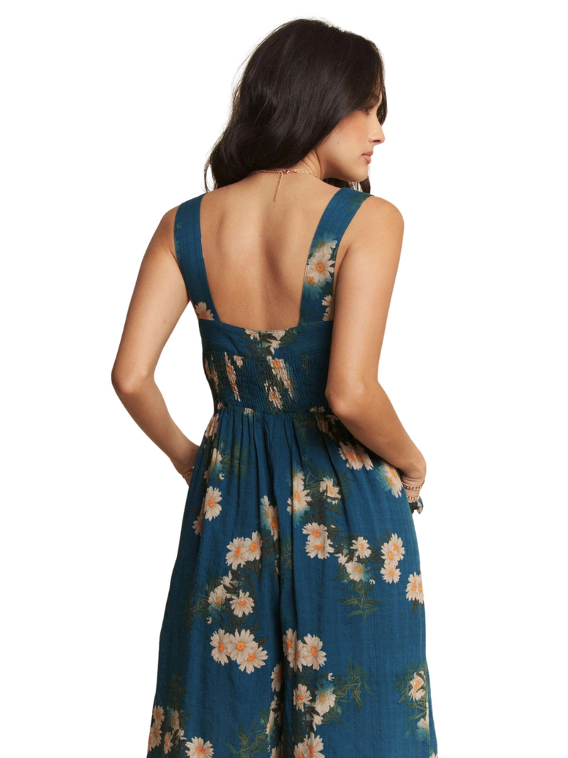 Smocked Bodice Floral Jumpsuit