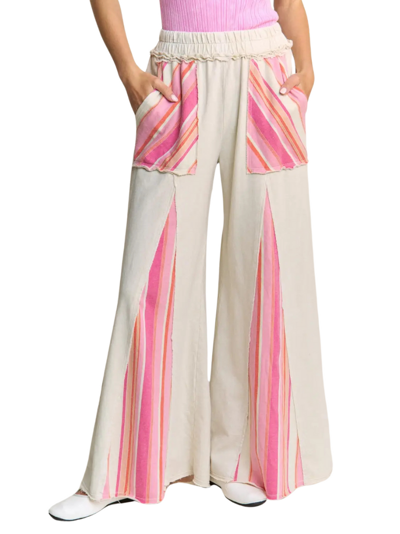 Mineral Wash Striped Detail Flare Pants