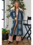 Faux Fur Collar Denim Duster Jacket