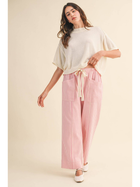 Pink Striped Wide Leg Drawstring Pants
