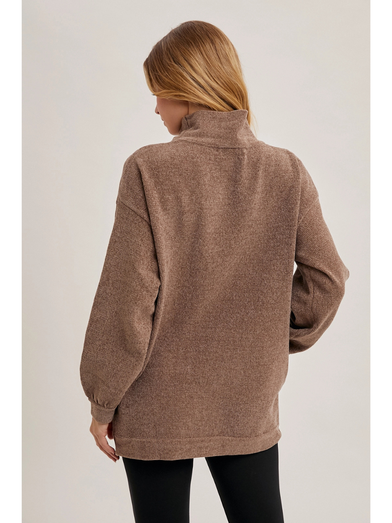 Mock Neck Ribbed Knit Tunic Sweater