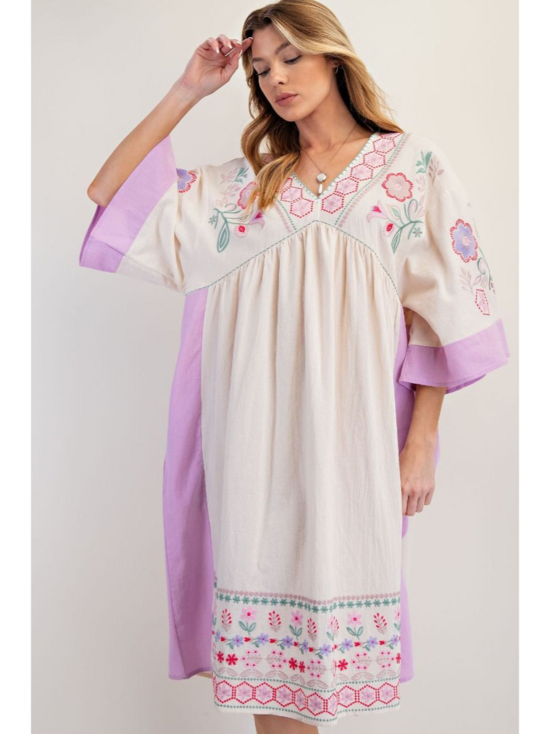 Gauzy 3/4 Sleeve Embroidered Dress