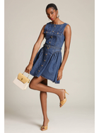 Button Front Denim Flounce Mini Dress