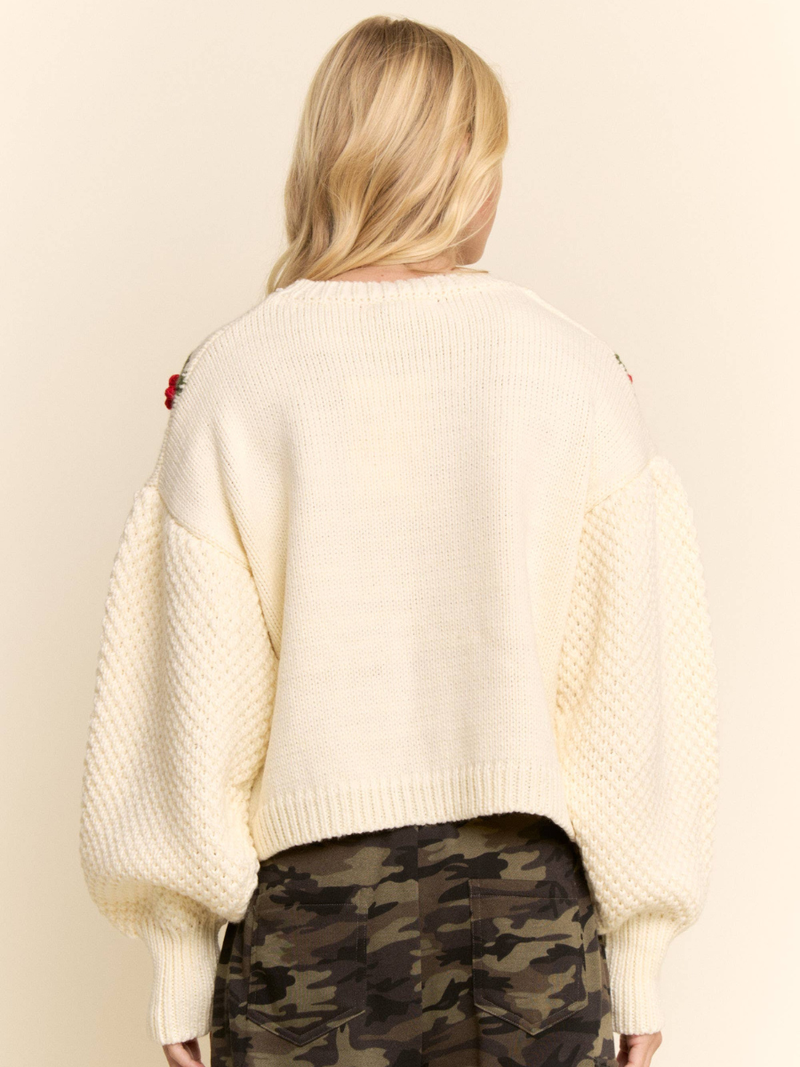 Holly Wreath Balloon Sleeve Sweater