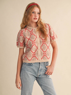 Red Floral Short Puff Cardigan
