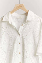 Short Sleeve Collared Button Down Lace Shirt