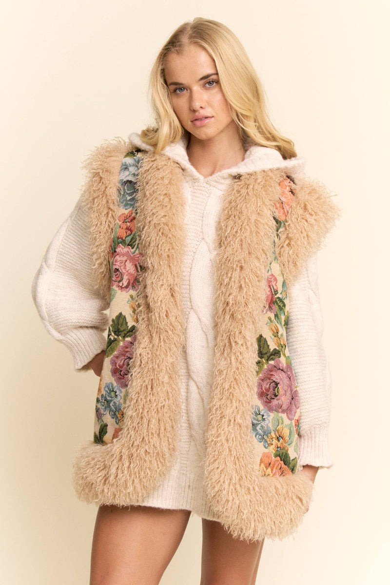Garden Muse Jacquard Faux Fur Vest