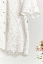 Short Sleeve Collared Button Down Lace Shirt