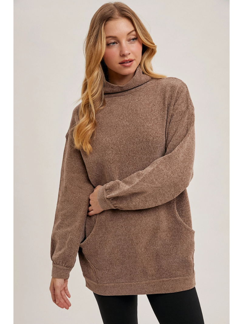 Mock Neck Ribbed Knit Tunic Sweater