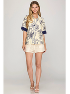 Blue Porcelain Button Down Top