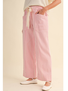 Pink Striped Wide Leg Drawstring Pants