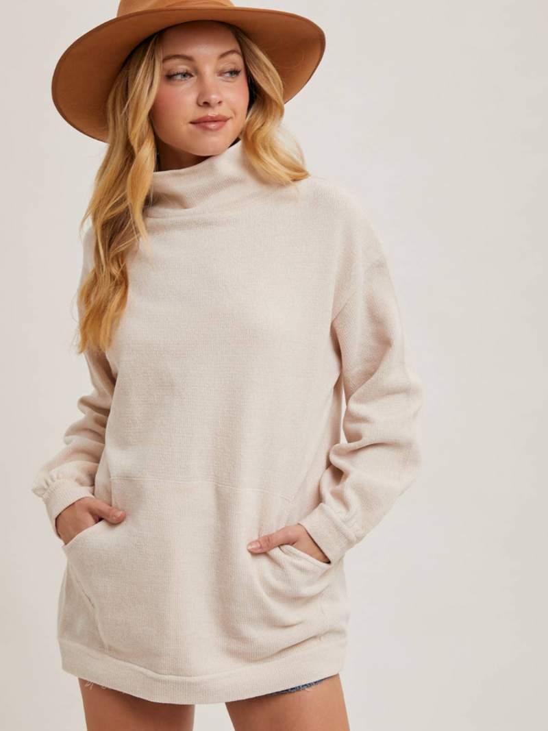 Mock Neck Ribbed Knit Tunic Sweater