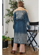 Faux Fur Collar Denim Duster Jacket