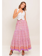 Desert Bloom Pink Tiered Maxi Skirt