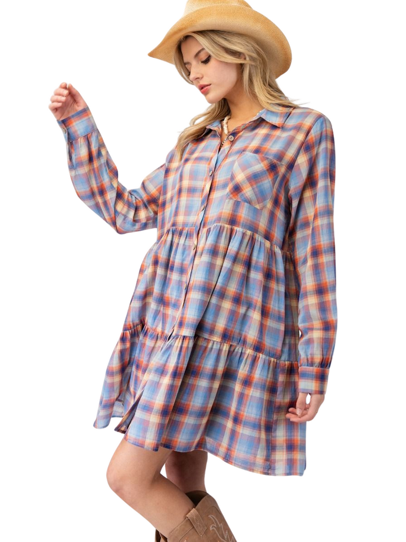 Long Sleeve Button Up Short Dress