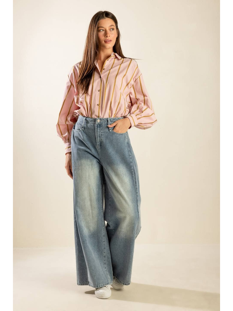 Blush Stripe Balloon Sleeve Blouse – Grace & Joy Clothing Co.