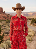 Firecracker Paisley Mesh Button-Up