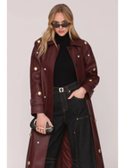 Studded Faux-Ever Leather Trench Coat