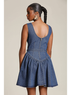 Button Front Denim Flounce Mini Dress
