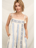 Embroidered Jumpsuit with Tassel Shoulder Ties
