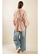 Blush Stripe Balloon Sleeve Blouse
