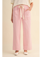Pink Striped Wide Leg Drawstring Pants