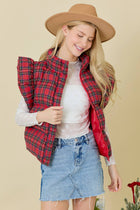 Plaid Puffer Vest With Ruffle Sleeves