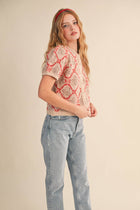 Red Floral Short Puff Cardigan