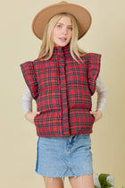 Plaid Puffer Vest With Ruffle Sleeves