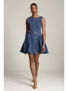 Button Front Denim Flounce Mini Dress