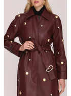 Studded Faux-Ever Leather Trench Coat