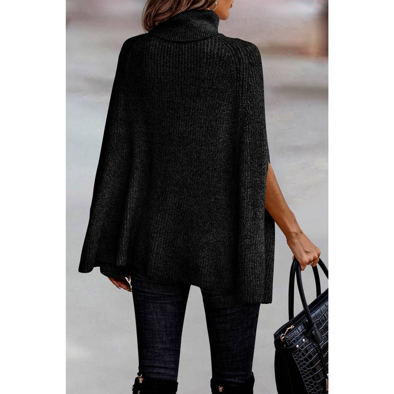 Turtleneck Knit Solid Poncho