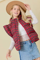 Plaid Puffer Vest With Ruffle Sleeves