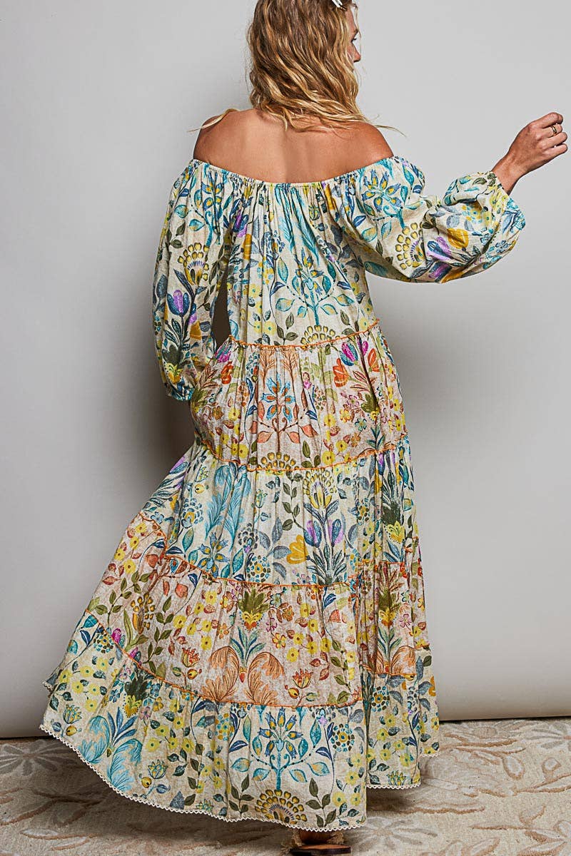 boho print maxi dress Floral Print Maxi Dress | Boho Butterfly Sleeve Buttoned Dress