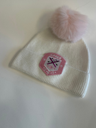 Knit Beanie w/Apres Patch & Fox Fur Pom Pom