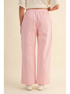 Pink Striped Wide Leg Drawstring Pants
