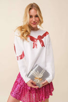 Christmas Gift Bow Sequin Trim Sweater