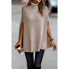 Turtleneck Knit Solid Poncho