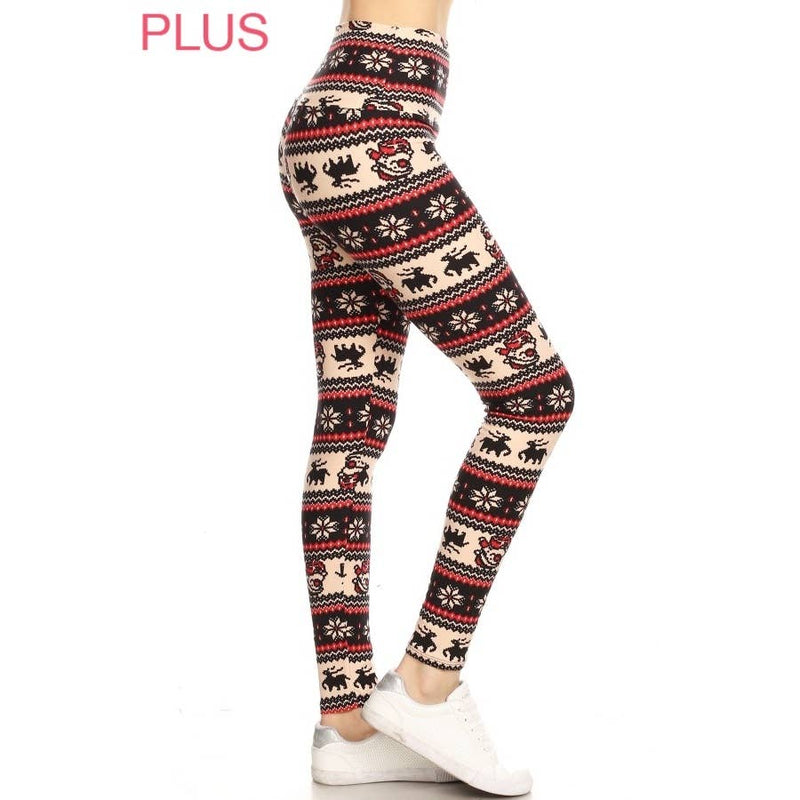 Plus Size Wide Band Soft Christmas Print Leggings