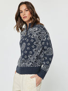 Midnight Bandana Quarter Zip Knit Sweater