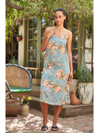Sky Blossom Floral Slip Midi Dress