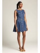 Button Front Denim Flounce Mini Dress
