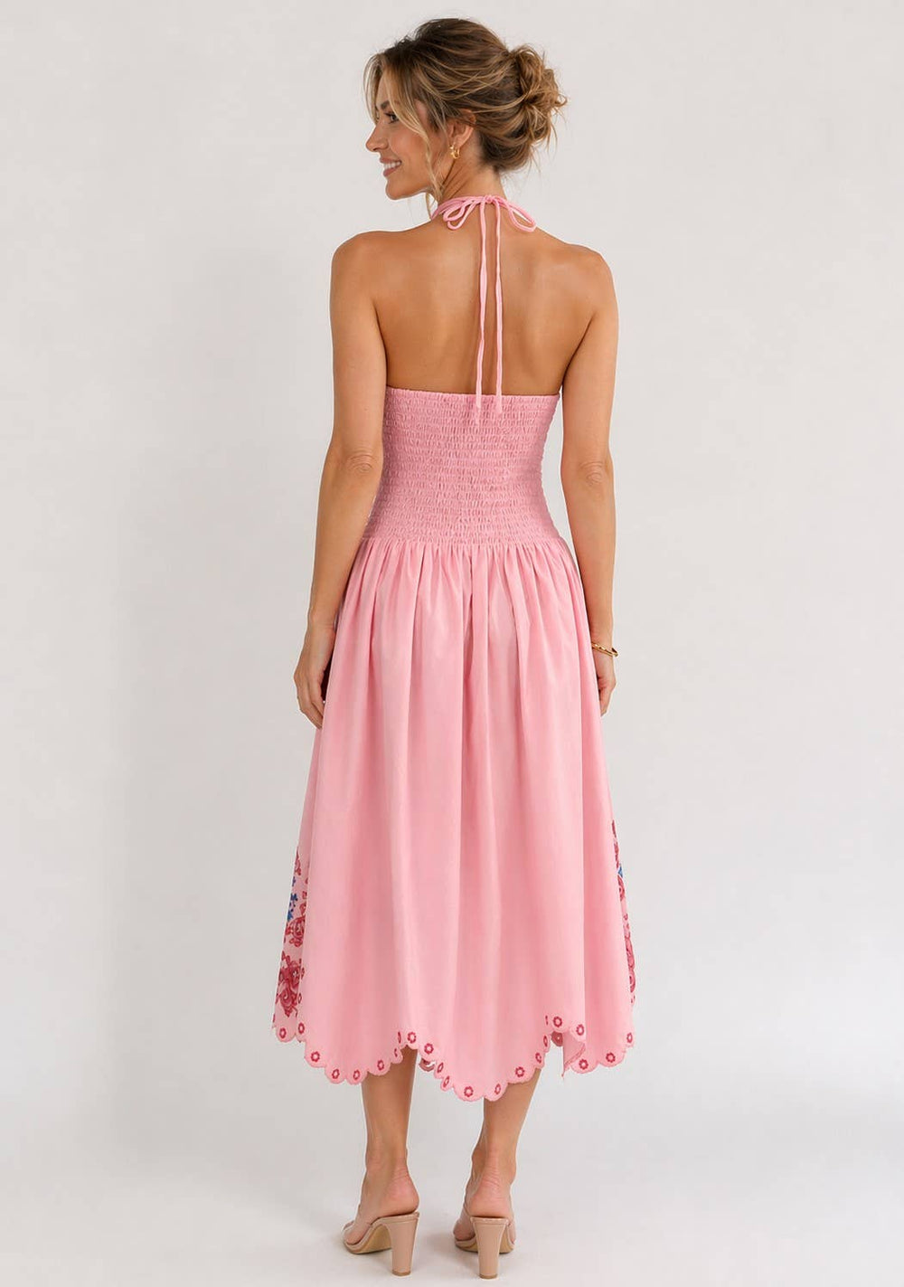 Blushing PINK Garden Midi Dress M / PINK
