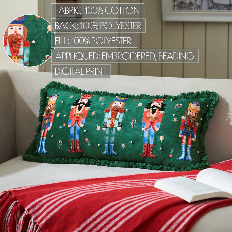 Nutcracker Green Fringed Pillow 12x24