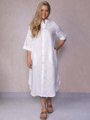 knee length dresses for ladies Positano Linen Dress White / L